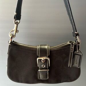 Coach Black Shoulder Bag with Silver Buckle and Leather Trim